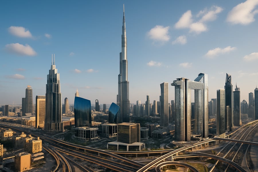 Dubai skyline with Burj Khalifa and modern architecture
