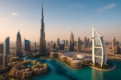 Skyline of Dubai with Burj Khalifa and luxury attractions