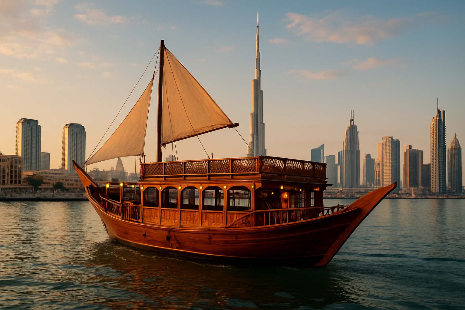 Traditional dhow cruise along Dubai Creek